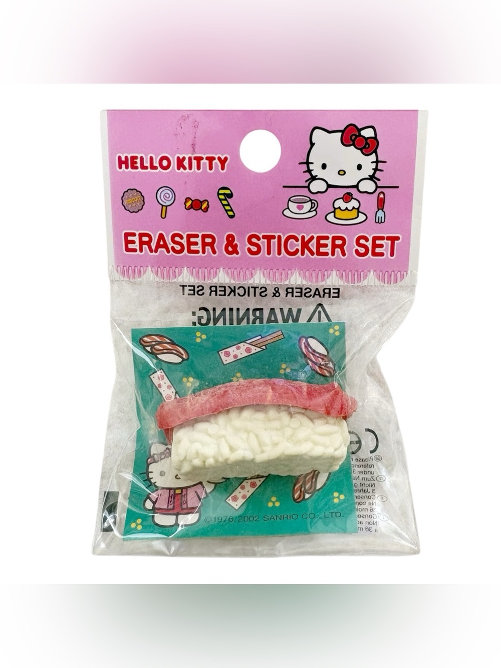 NWT Vintage Sanrio 2002 Hello Kitty Sushi Eraser & Sticker Set